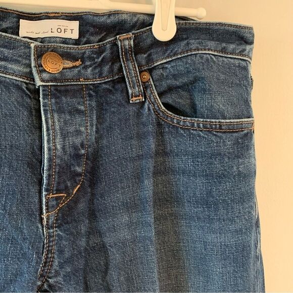 Boyfriend Jeans Size 27 4 LOFT Dark Wash Blue Denim Pants Button Fly 100% Cotton - Picture 3 of 8